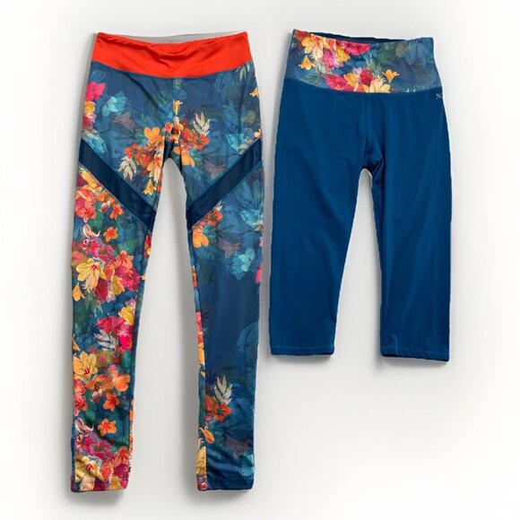 Lot x2 Surin Sport Leggings Athletic Gym / Yoga Floral AOP Tropical Women Sz M - Picture 1 of 16